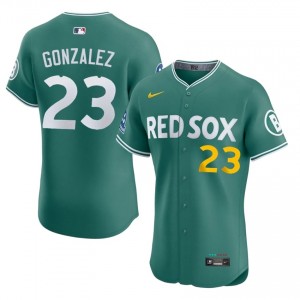 Mens BOS Red Sox Romy Gonzalez #23 Baseball Green Authentic Jerseys 687375-128