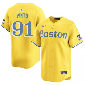 Mens BoSox Avinson Pinto #91 Baseball Gold Game Jersey 632105-496