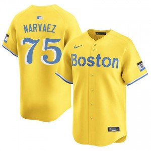 Men's Red Sox Nation Carlos Narvaez #75 Baseball Gold Embroidery Jerseys 245924-288