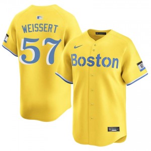 Men BoSox Greg Weissert #57 Baseball Gold MLB Jerseys 651811-406