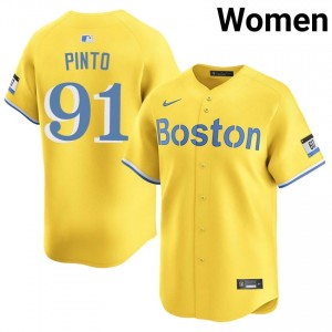 Women Boston Red Sox Avinson Pinto #91 Baseball Gold Replica Jersey 829574-534