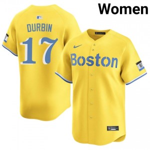 Women's The Sawx Caleb Durbin #17 Baseball Gold MLB Jersey 500420-112