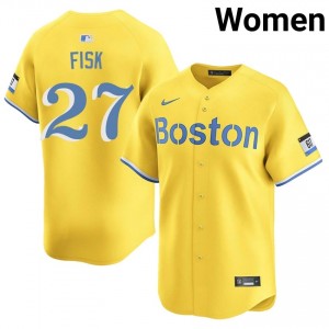 Women's Red Sox Carlton Fisk #27 Baseball Gold New Jersey 425186-240