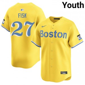 Youth Olde Towne Team Carlton Fisk #27 Baseball Gold Embroidery Jersey 903675-558